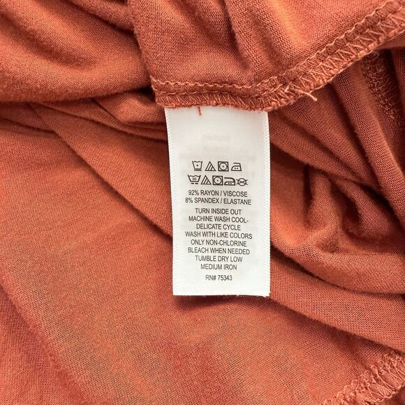 Rachel Zoe Midi Dress Sz L Terracotta Ruffle Tier Pockets Stretchy Resort Casual - Picture 7 of 7